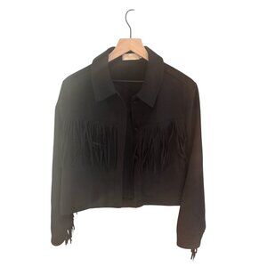 Choosy Black Cropped Fringe Jacket Button-Up Womens Size M Polyester Blend Weste